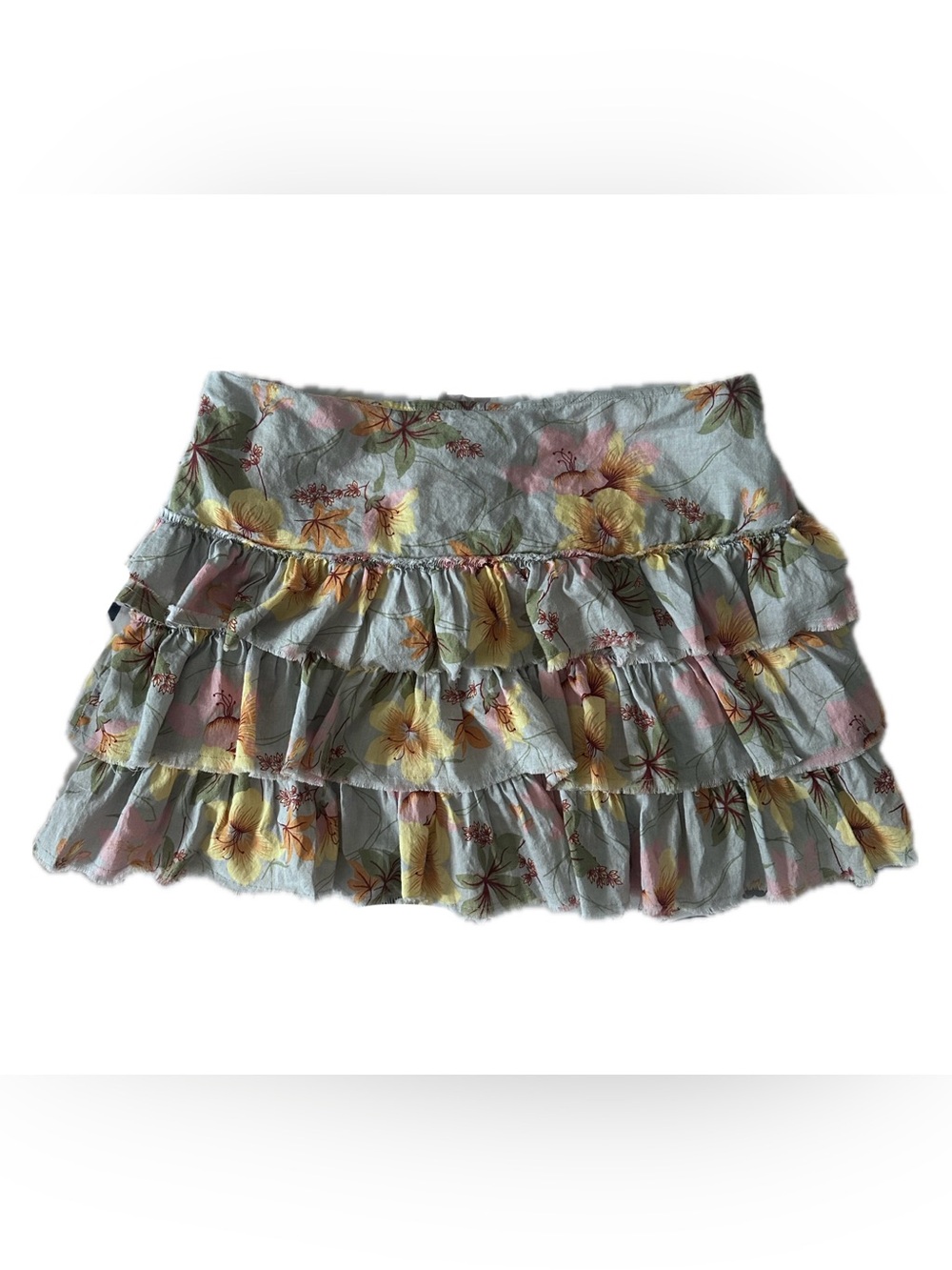 American Eagle Outfitters Floral Ruffled Mini Skirt - Mint, Yellow & Pink